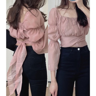 A6839 áo tơ nơ lưng audrey