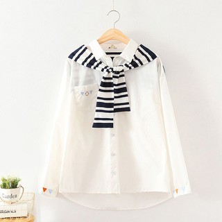 Áo Sơ Mi Thủy Thủ Nữ Form Rộng Kèm Khăn 918
