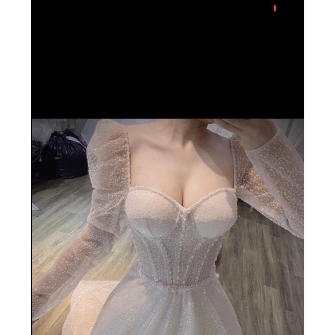 áo cưới áoatay dài corset dạ hội tay dài kim tuyến óng ánh ,áo cưới trắng