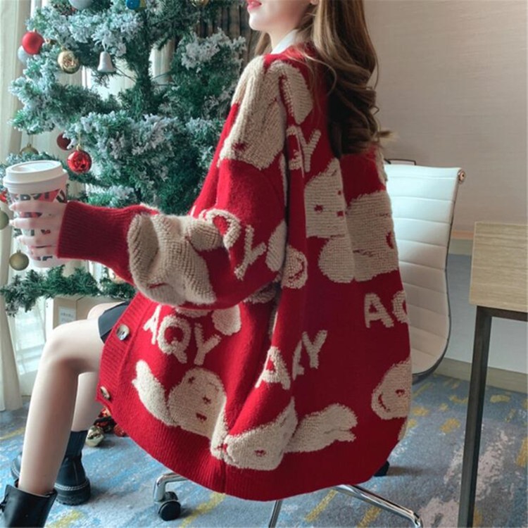 Áo khoác cardigan dệt kim dáng rộng phong cách Phương Tây 2021 dễ thương cho nữ
