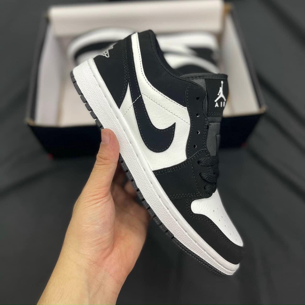 Giày Jordan đen trắng cổ thấp, Giày thể thao JD1 Panda đen trắng bản cao cấp đủ size 36-43, tặng box bill