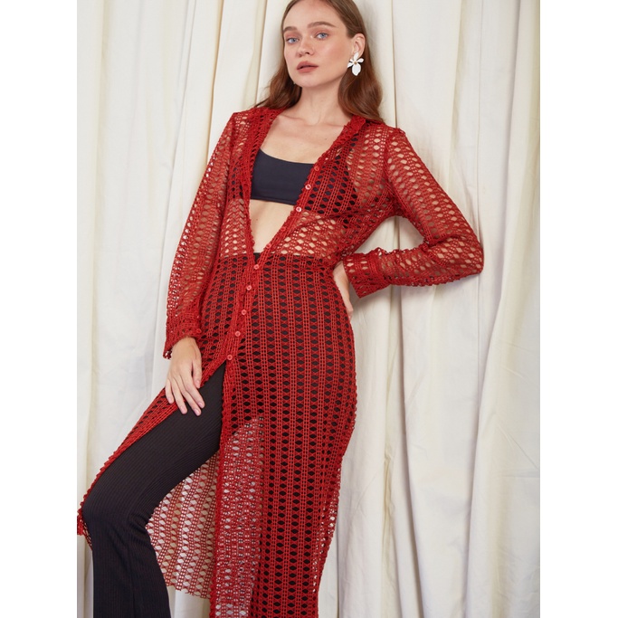 COCO SIN - Áo Sheer Đỏ Dáng Dài