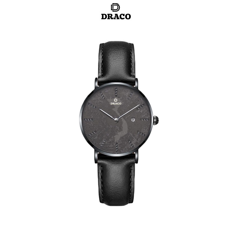 Đồng hồ nữ Draco D22-STN03 &quot;Vietnamese Girl&quot; viền đen kết hợp chất liệu dây da bò màu đen - phụ kiện thời trang nữ