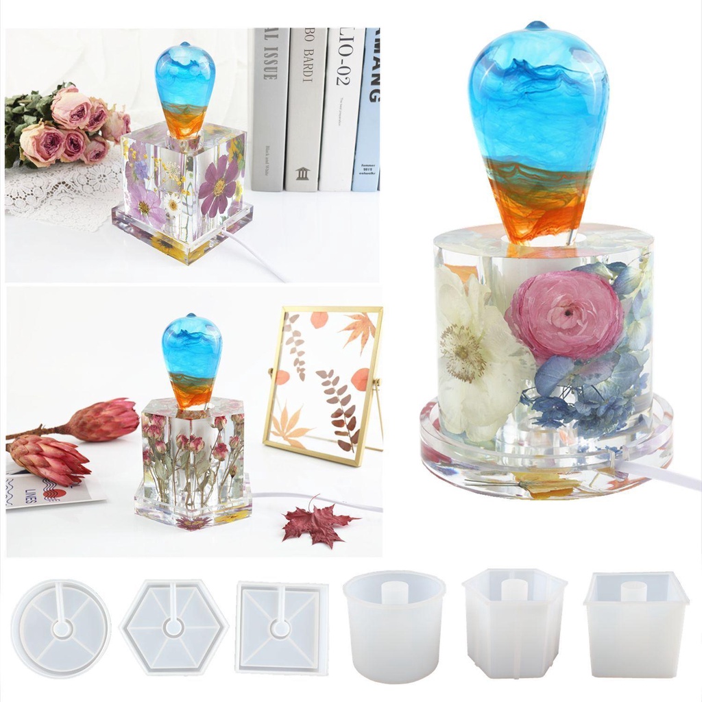Khuôn Silicone Làm Đèn Ngủ Hình Trụ Lục Giác DIY Bent1