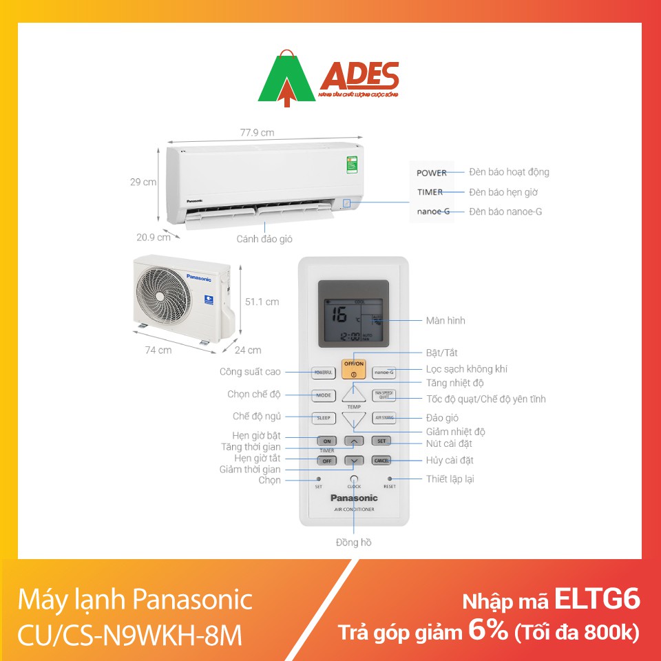 Máy lạnh Panasonic 1 HP CU/CS-N9WKH-8M | Chính Hãng, Giá Rẻ