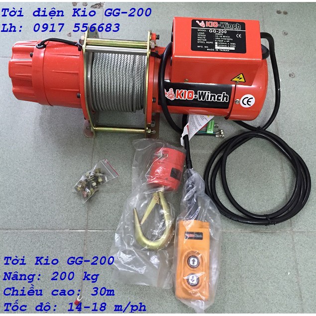 Tời điện Kio Winch GG200: tải trọng nâng 200kg cáp 30m điện 220v 1pha