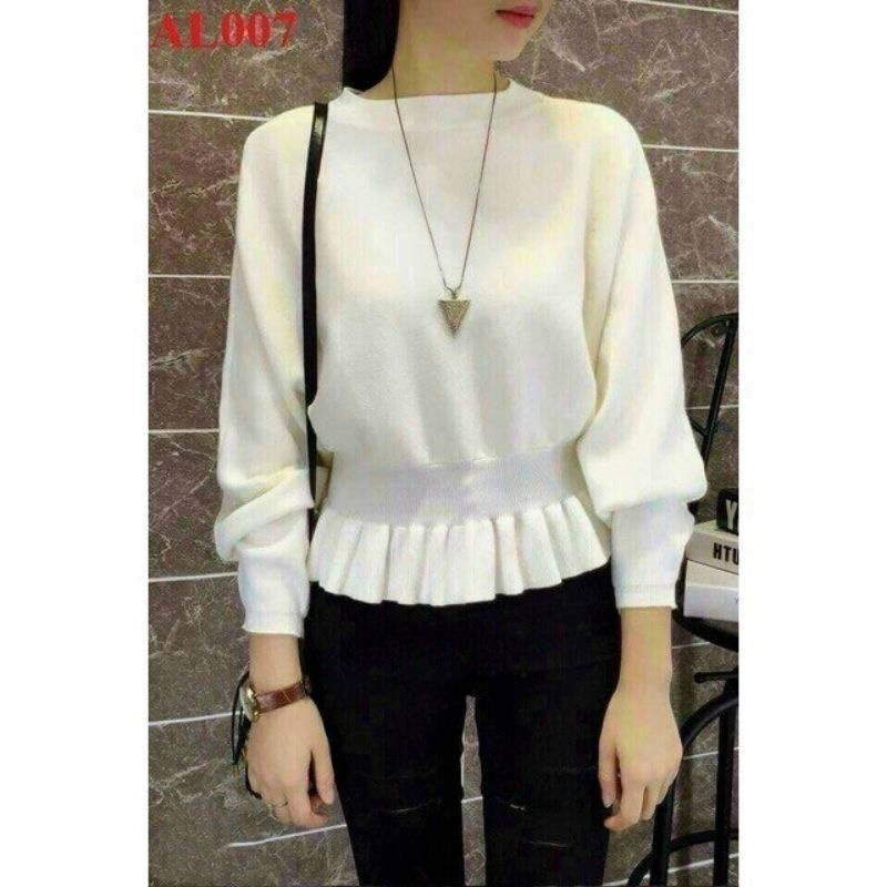 Áo thun cổ tròn tay dài bo eo xếp ly cực xinh ❣️ A15