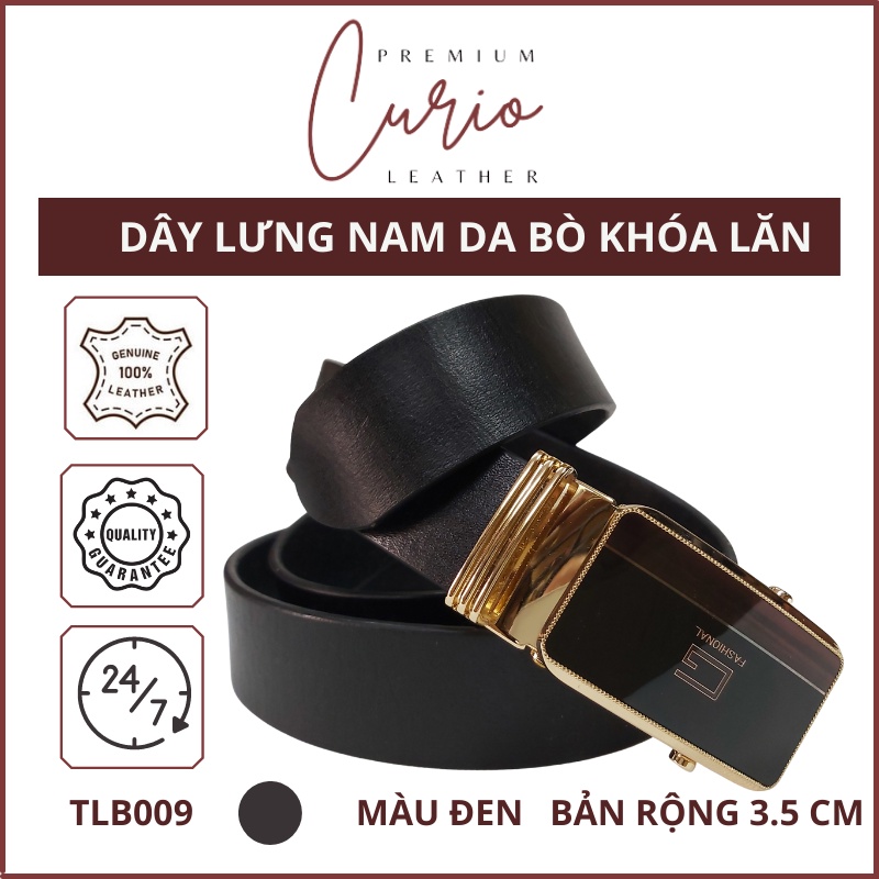 Dây Nịt Nam Da Bò Thật Khóa Lăn Màu Đen, Thắt Lưng Nguyên Miếng 1 Lớp TLB009 - Curio Leather