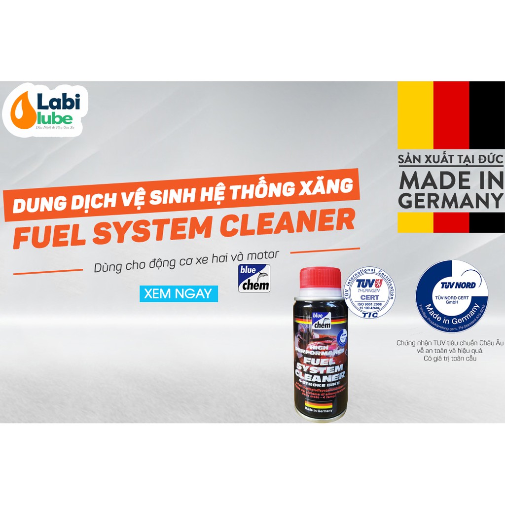 Phụ Gia Bluechem Fuel Sysem Cleaner, Chai 50ml, Đổ Vào Xăng Giúp Vệ Sinh Hệ Thống Kim Phun, Buồng Đốt Xe Máy, SX Tại Đức