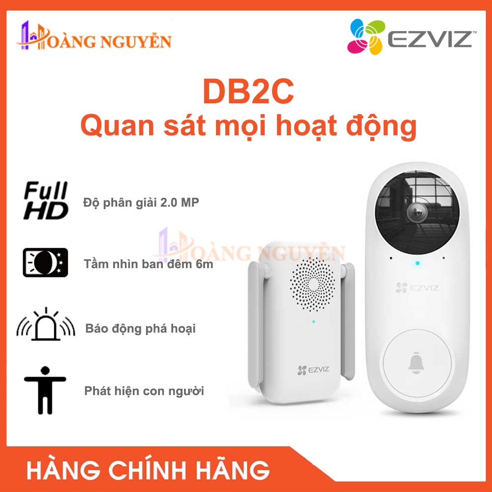 [NHÀ PHÂN PHỐI] Chuông Cửa Thông Minh EZVIZ DB2C - Kết Nối Không Dây, Trang Bị Ống Kính FHD, Phát Hiện Chuyển Động