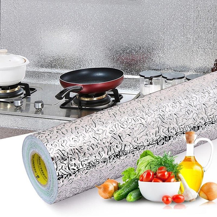 Giấy dán bếp cách nhiệt tráng nhôm chống thấm nước và bụi bẩn, giấy dán tường bếp cao cấp TT- HOME
