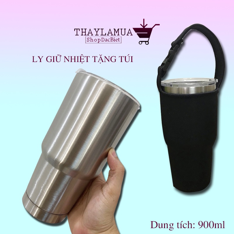 Combo ly giữ nhiệt kèm túi đựng và ống hút dung tích 900ml