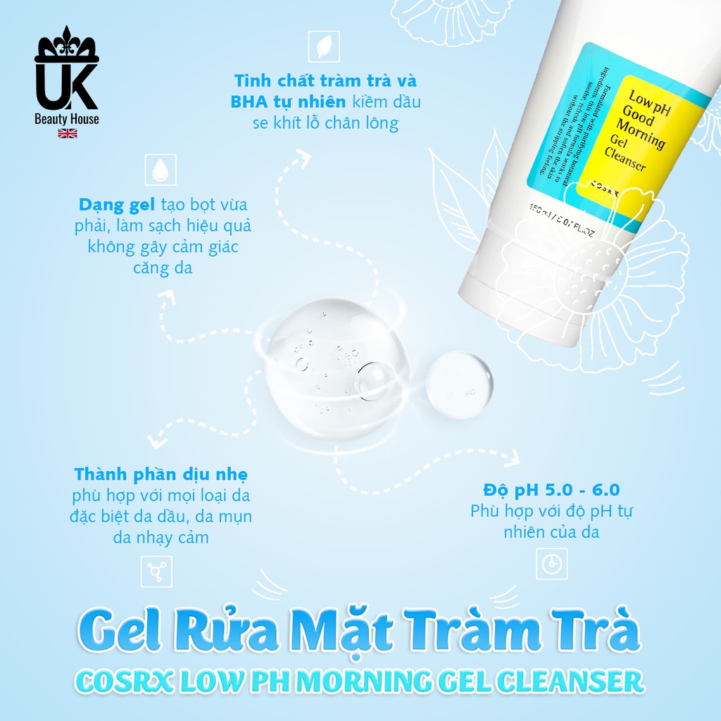 [Mã SKAMPUSH11 giảm 10% đơn 200k] Sữa Rửa Mặt Tràm trà Cosrx Low PH Morning Gel Cleanser 150ml | BigBuy360 - bigbuy360.vn