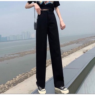 Quần jean bò ống rộng quần jean bò ống suông jeans nữ cạp cao hot 2021