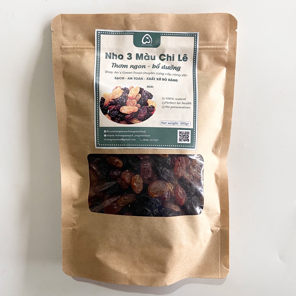 Nho Khô Chi Lê Mix 3 Màu Vàng - Đỏ - Đen Nhập Khẩu 100% (500g)