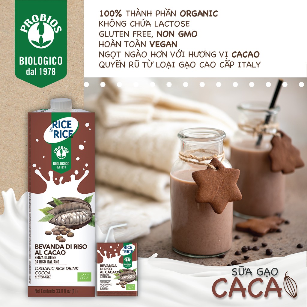 Sữa gạo Cacao hữu cơ 1L ProBios