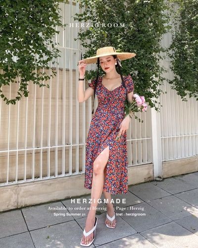 Váy hoa dáng dài HERZIGMADE tay chun mặc 2 kiểu hot hit summier Doris dress - B1802