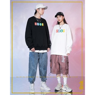 Áo Sweater đôi nam nữ OBEY form rộng nỉ bông Hàn quốc (Đen, Trắng)