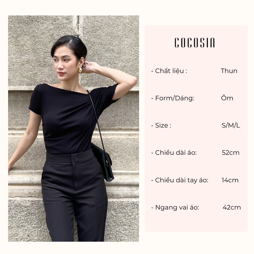 COCO SIN - Áo Kiểu Nữ Lệch Vai Thun Đen