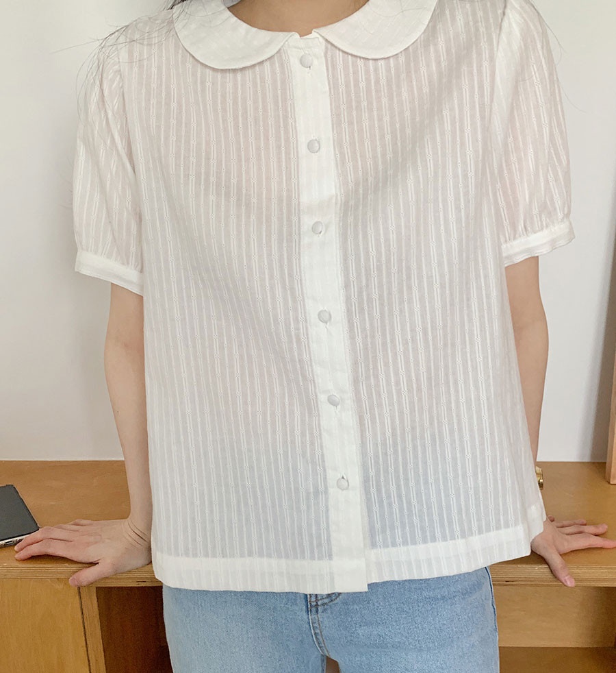 Áo Sơ Mi Vải Jacquard Trắng Tay Ngắn Dáng Rộng Thời Trang Mùa Hè 51353