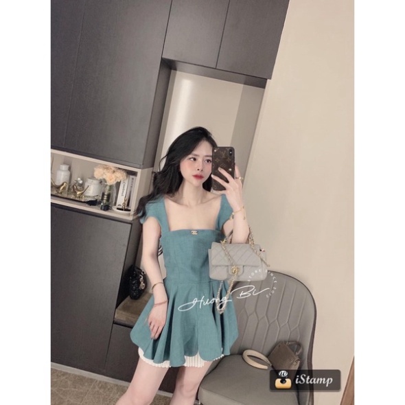 Sét Áo Cánh Tiên Xanh Mix Chân Váy Trắng