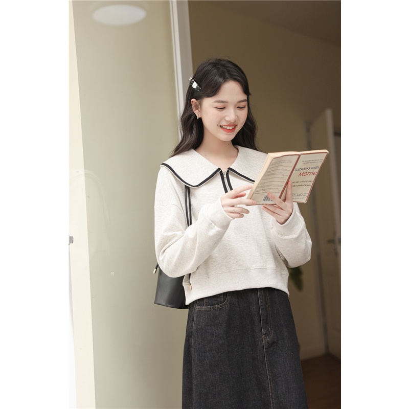 Áo len tay dài cổ búp bê phong cách Hàn Quốc thiết kế xinh xắn cho nữ