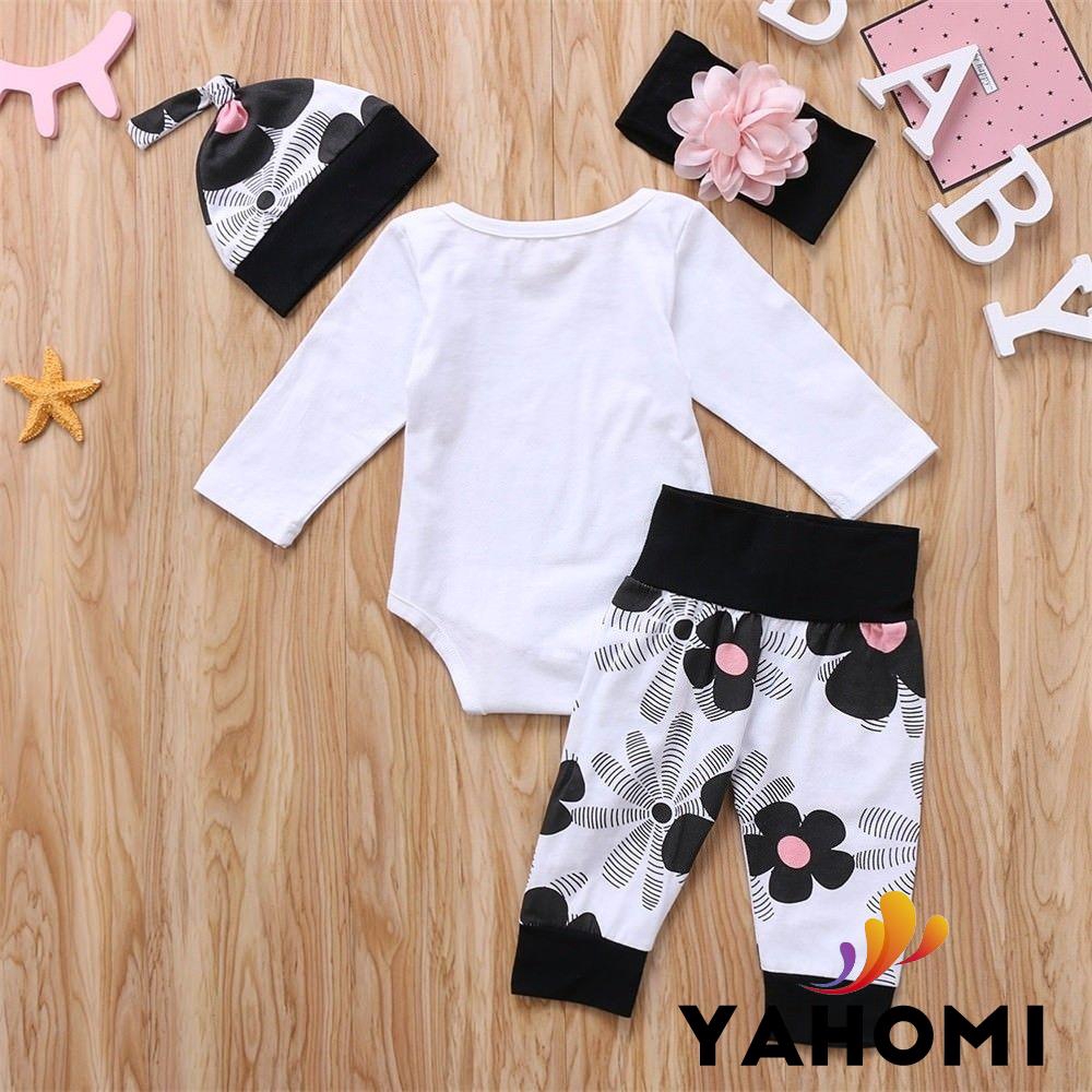 ❀Yaho❀Newborn Infant Baby Girl Outfits Clothes Set Romper Bodysuit+Pants Leggings 4PCS