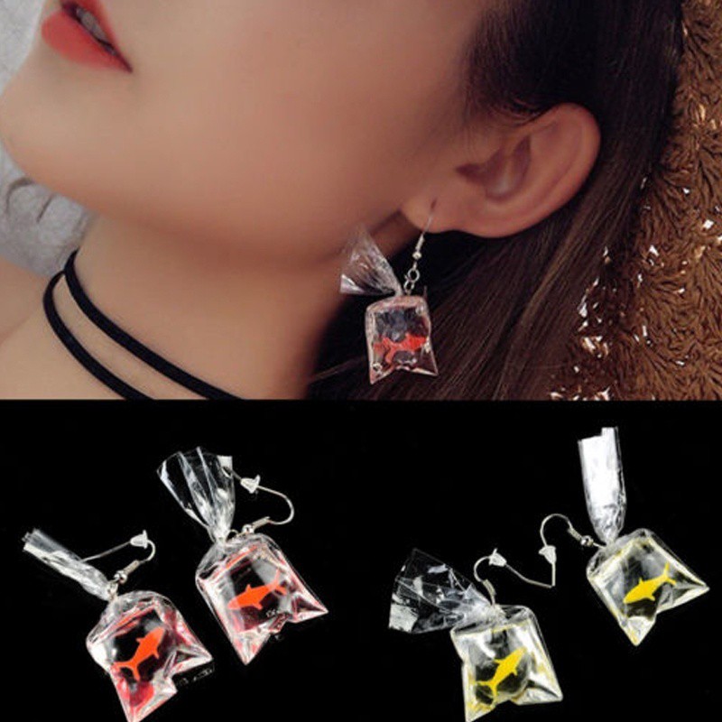 Khuyên Tai Nữ Trang Dáng Dài Tạo Hình Túi Đựng Cá Vàng Độc Đáo