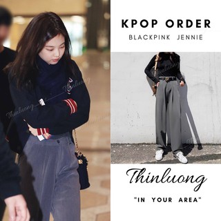 Quần tây ống rộng màu xám giống Jennie BlACKPINK