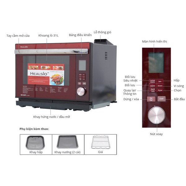 AX-1600VN-R | AX-1600VN-W | Lò vi sóng Sharp AX-1600VN-R, AX-1600VN-W Helsio hơi nước siêu nhiệt (Hàng chính hãng)