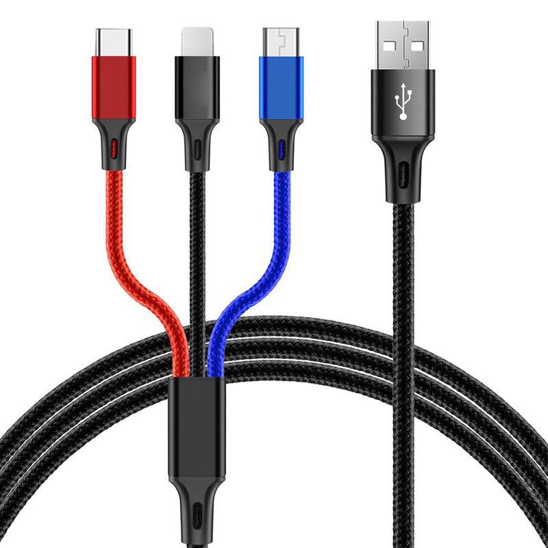 CÁP SẠC ĐA NĂNG 3 TRONG 1-- Micro USB-Type C-DÂY DÙ SIÊU BỀN-MÀU NGẪU NHIÊN