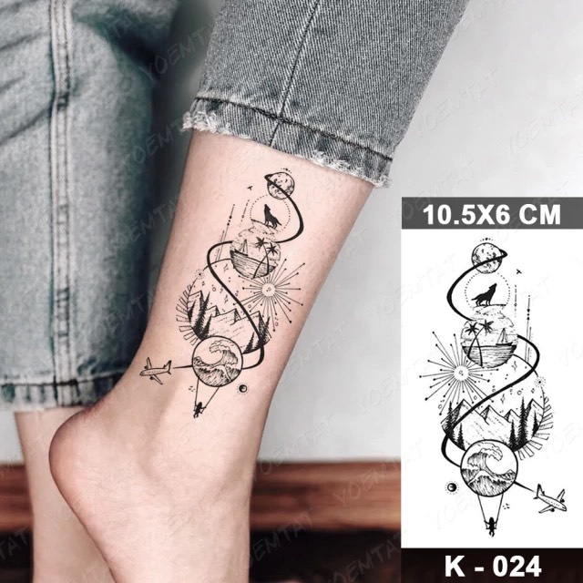 Hình xăm nghệ thuật hành tinh ánh sáng k024- miếng dán tatoo tạm thời size &lt;10x6cm