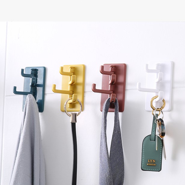 Móc Treo Đồ Dán Tường 4 Chấu Xoay 180 Độ Treo Chìa Khóa, Treo Đồ Vật Dụng Gia Đình Nhỏ Tiện Dụng