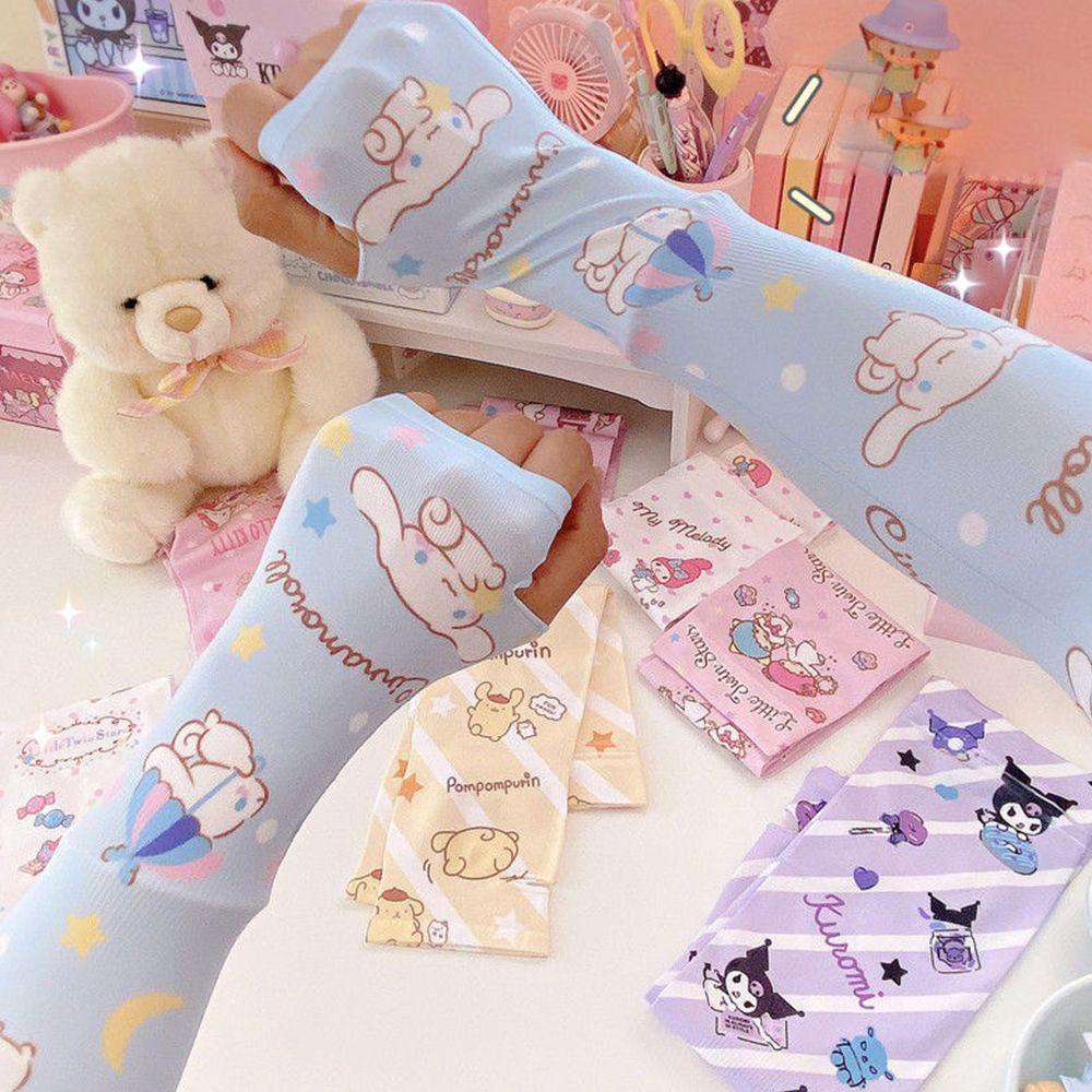 Găng Tay Chống Nắng Bằng Lụa Lạnh Họa Tiết Hoạt Hình Kuromi My Melody Cho Nữ