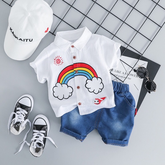 Combo set áo cầu vồng quần lửng