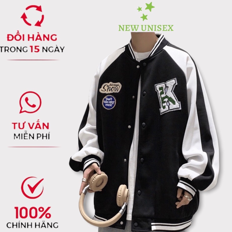 Áo Khoác Bomber Nam Chữ K Nút Cài Chất Nỉ Loại 1 Dày Mịn Phối Chữ Lưng Form Rộng Kiểu Dáng Unisex Mặc Thoải Mái [NEW UNI