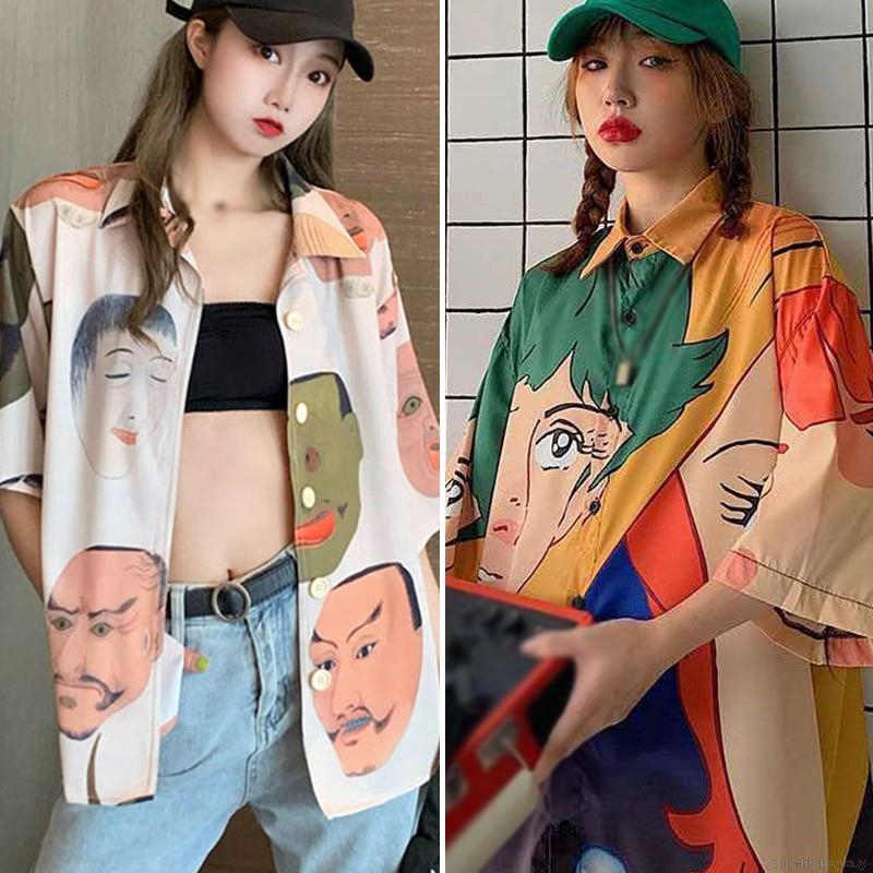 Áo Sơ Mi Nữ Tay Ngắn Dáng Rộng In Hình Hoạt Hình Phong Cách Hàn Quốc | BigBuy360 - bigbuy360.vn