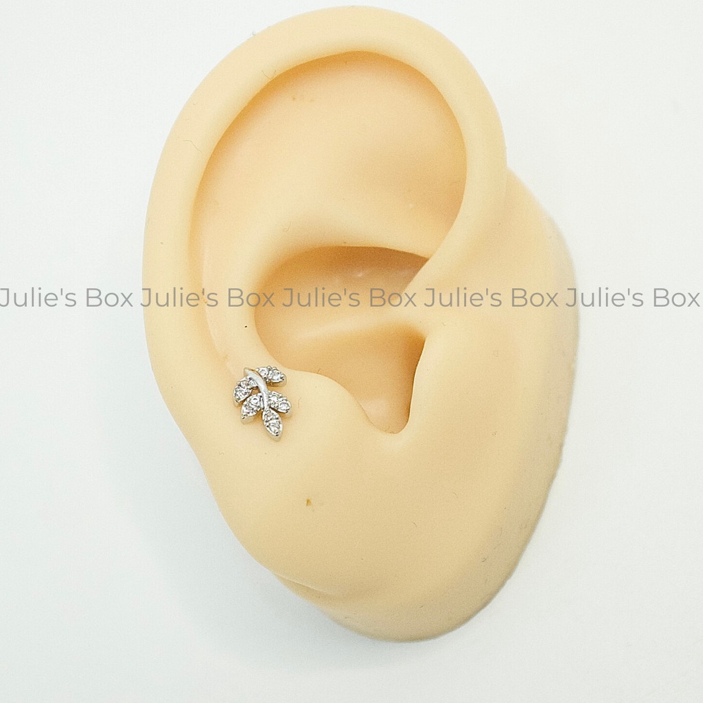 [1 Chiếc] Khuyên Tai Vành Lá Nhỏ Tai Xỏ Nam Nữ Hình Unisex Titanium Không Đen Không Ngứa Không Dị Ứng julies box