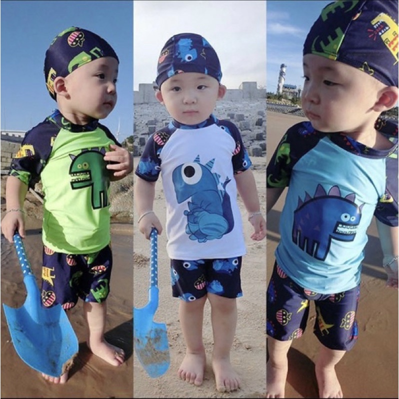 [ĐỒ BƠI] Set bơi KL kèm mũ 3 màu cho bé trai