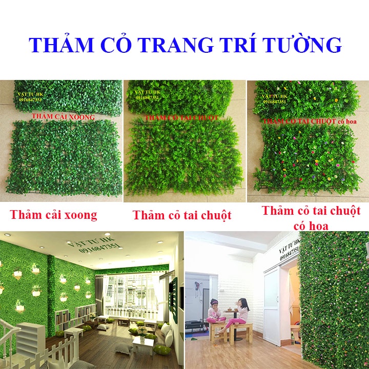 (Siêu rẻ) Thảm cỏ nhân tạo treo trang trí tường - cải xoong - Cỏ Tai chuột - có hoa (chọn đúng loại khi đặt hàng)