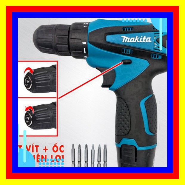 [Chính Hãng] Máy khoan pin makita 12V – KHOAN – BẮT VÍT – VẶN ỐC tặng kèm hộp 24 chi tiết . #