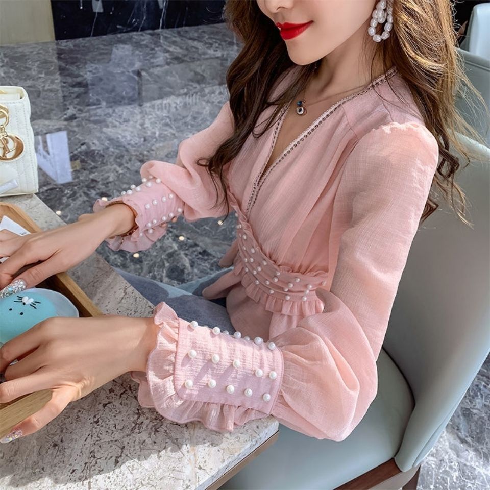 Áo Sơ Mi Chiffon Tay Dài Cổ Chữ V Thời Trang Mùa Thu 2022 Phong Cách Phương Tây