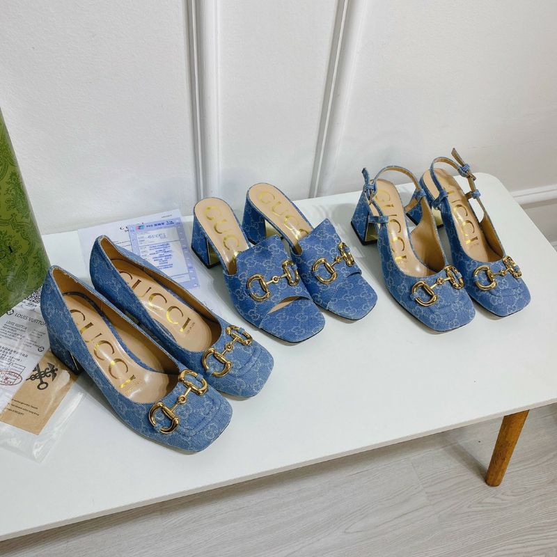 Guốc Guccii vải jeans bò xanh đậm nhạt