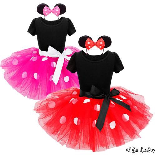 Set đầm xòe + băng đô phong cách chuột minnie đáng yêu cho bé