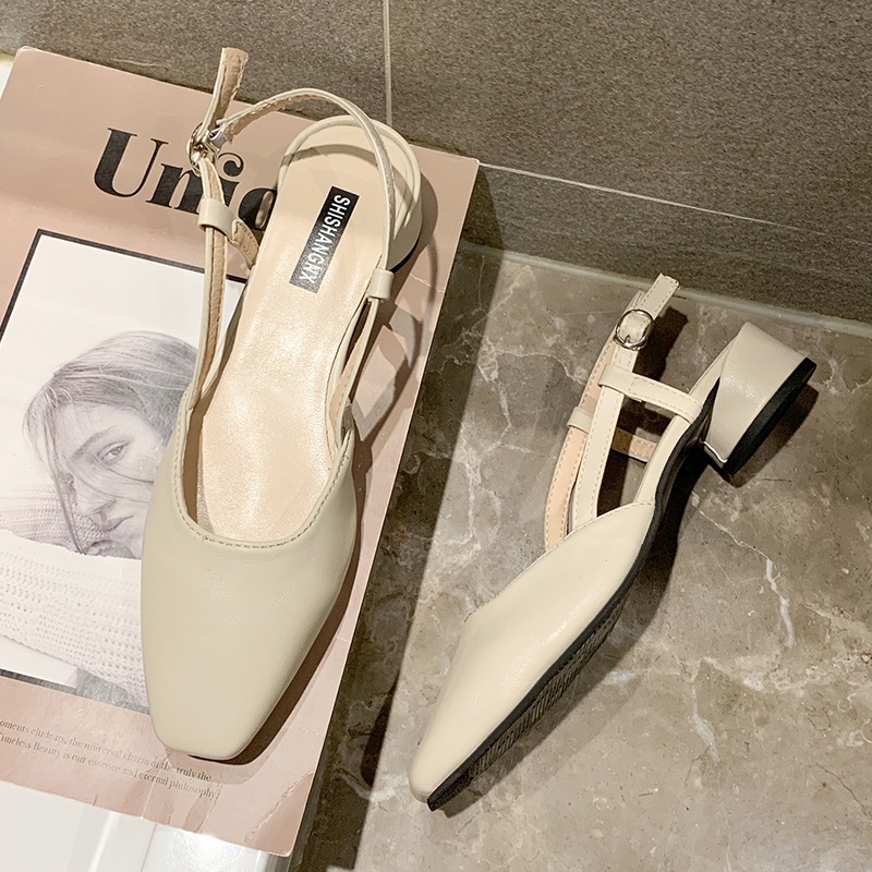 Giày Cao Gót Mũi Nhọn Gót Dày Hở Ngón Phối Ren Và Khóa Cài Sau Lưng Thời Trang Xuân Hè Dành Cho Bạn Nữ