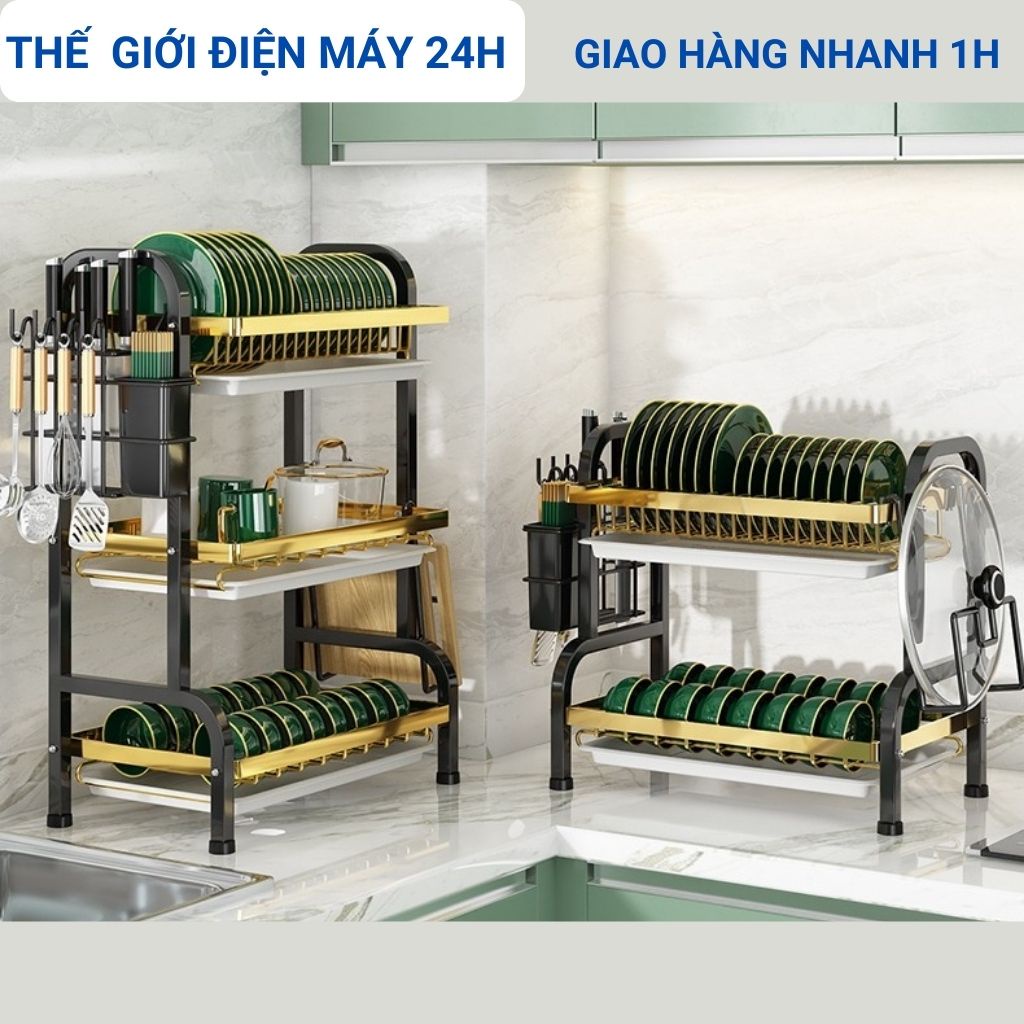 Kệ Chén Bát, Kệ Bếp Đa Năng Thông Minh tiện lợi kèm khay đựng đa Năng Sang trọng