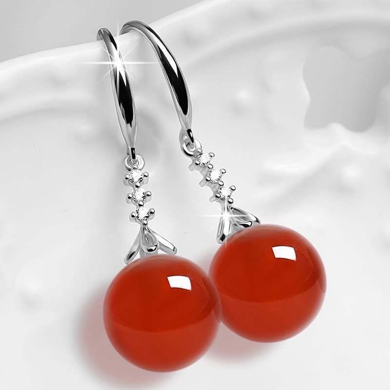 Khuyên tai dáng dài mặt bạc đính hạt ngọc chalcedony nhiều màu sắc