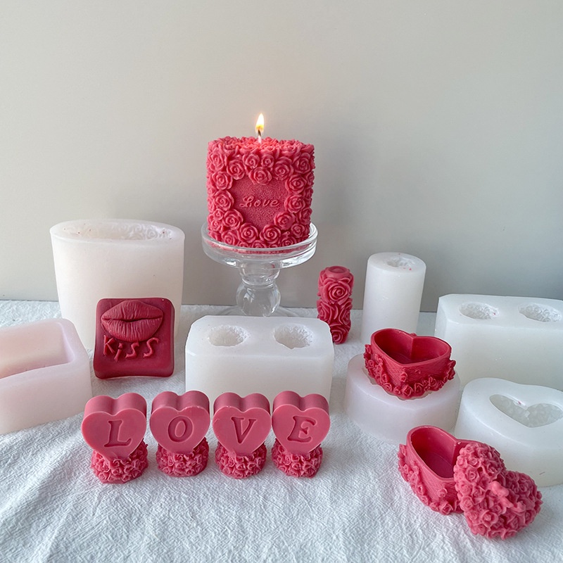 Khuôn Silicone Làm Nến Thơm Hình Trụ Họa Tiết Đôi Môi / Hoa Hồng Độc Đáo