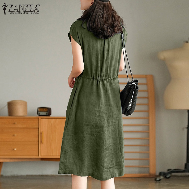 Đầm dài không tay có túi trước eo dây rút ZANZEA thời trang cho nữ