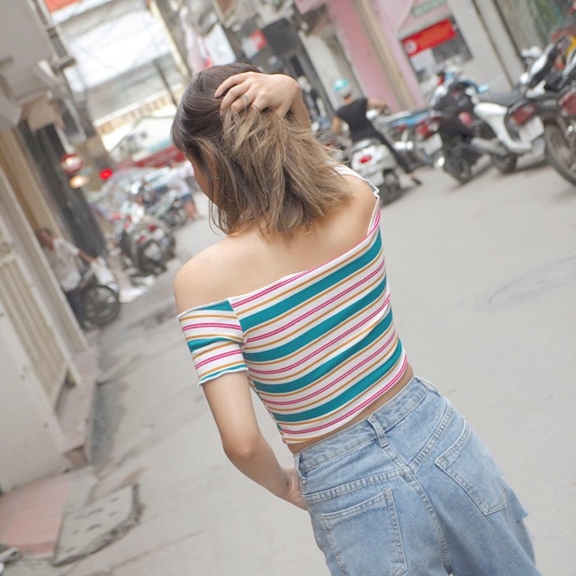 PASS/Thanh lý Áo trễ vai kẻ